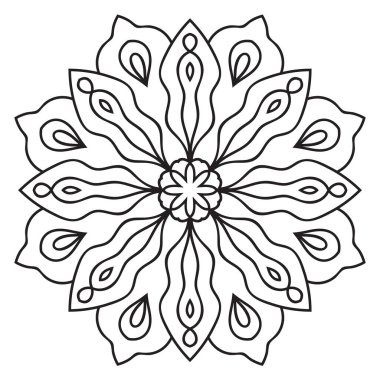 Tatlı Mandala. Süslü, yuvarlak karalama çiçeği beyaz arka planda izole edilmiş. Etnik doğu tarzında Geometrik dekoratif süs.