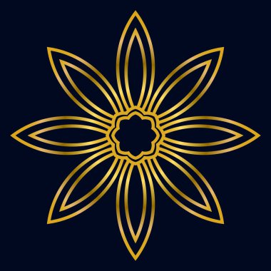 Güzel altın Mandala. Karanlık arka planda izole edilmiş süslü, yuvarlak karalama çiçeği. Etnik doğu tarzında Geometrik dekoratif süs.