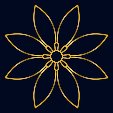 Güzel altın Mandala. Karanlık arka planda izole edilmiş süslü, yuvarlak karalama çiçeği. Etnik doğu tarzında Geometrik dekoratif süs.