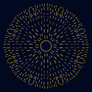 Güzel altın Mandala. Karanlık arka planda izole edilmiş süslü, yuvarlak karalama çiçeği. Etnik doğu tarzında Geometrik dekoratif süs.