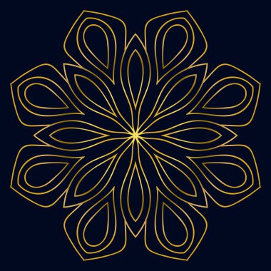 Güzel altın Mandala. Karanlık arka planda izole edilmiş süslü, yuvarlak karalama çiçeği. Etnik doğu tarzında Geometrik dekoratif süs.
