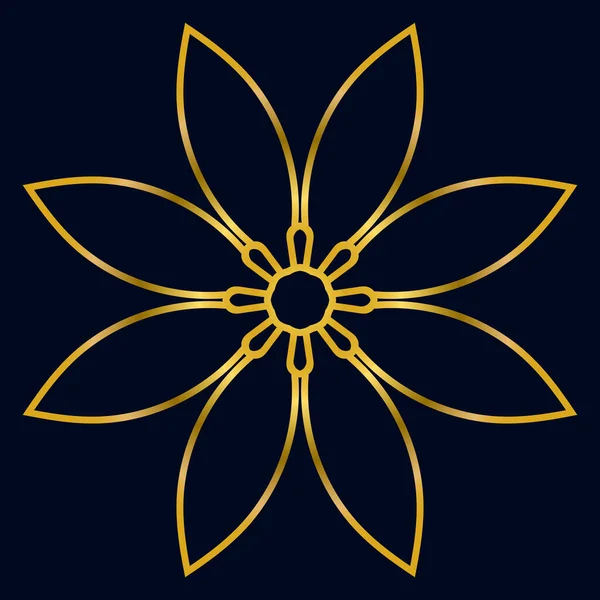 Χαριτωμένος Χρυσός Μαντάλα Διακοσμητικό Στρογγυλό Λουλούδι Doodle Απομονωμένο Σκούρο Φόντο — Διανυσματικό Αρχείο
