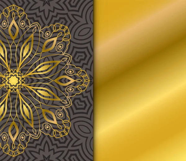Niedliche Goldene Mandala Karte Mit Gestreiftem Nahtlosem Muster Ornamentale Runde — Stockvektor