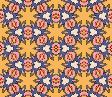 Soyut renkli karalamalı çiçek deseni. Çiçek arkaplan. Mozaik, ince çizgi süslemesi seramiği.