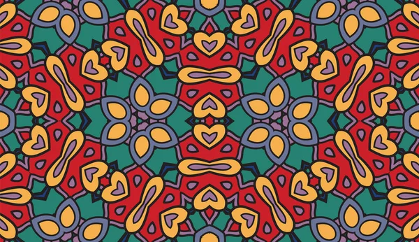 抽象カラフルなドア幾何学的な花のシームレスなパターン 花の背景 細線装飾のモザイク 地理タイル — ストックベクタ
