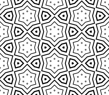 Soyut siyah-beyaz altıgen, üçgen dikişsiz desen. Coğrafi şekil arka planı. Mozaik, ince çizgi süslemesi seramiği.