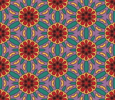 Soyut renkli karalamalı çiçek deseni. Çiçek geometrik arka plan. Mozaik, ince çizgi süslemesi seramiği.