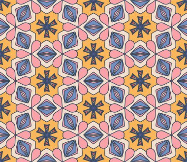 Soyut renkli karalamalı çiçek deseni. Çiçek geometrik arka plan. Mozaik, ince çizgi süslemesi seramiği.