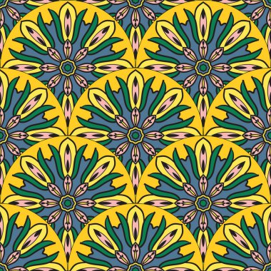 Soyut coğrafi balık ölçeği kusursuz desen. Süslü fayans, mozaik arka plan. Patchwork sonsuzluk kartı. Modern geometrik motifler.