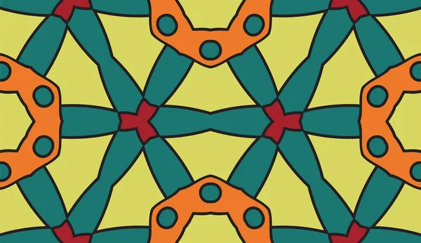 抽象カラフルなドアの花のシームレスなパターン 花の幾何学的背景 モザイク 細い線飾りのタイル — ストックベクタ