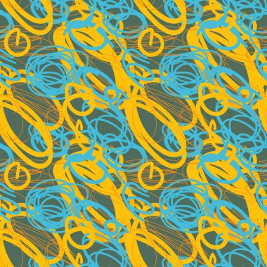 Çağdaş el çizimi soyut ve soyut şekilli çizimler karalama geometrik şekiller: daireler, çizgiler.