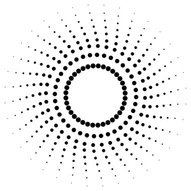 Ekran yazdırma kalıbı. Parlak çerçeve. Soyut girdap. Dairesel desen. Pop art round yarım ton çerçeve beyaza izole edilmiş. Soyut girdap, göz küresi. Noktalı parmak izi. 