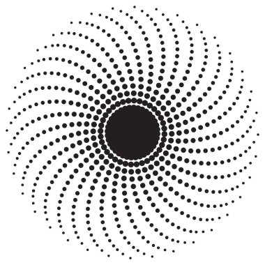 Ekran yazdırma kalıbı. Parlak çerçeve. Soyut girdap. Dairesel desen. Pop art round yarım ton çerçeve beyaza izole edilmiş. Soyut girdap, göz küresi. Noktalı parmak izi. 