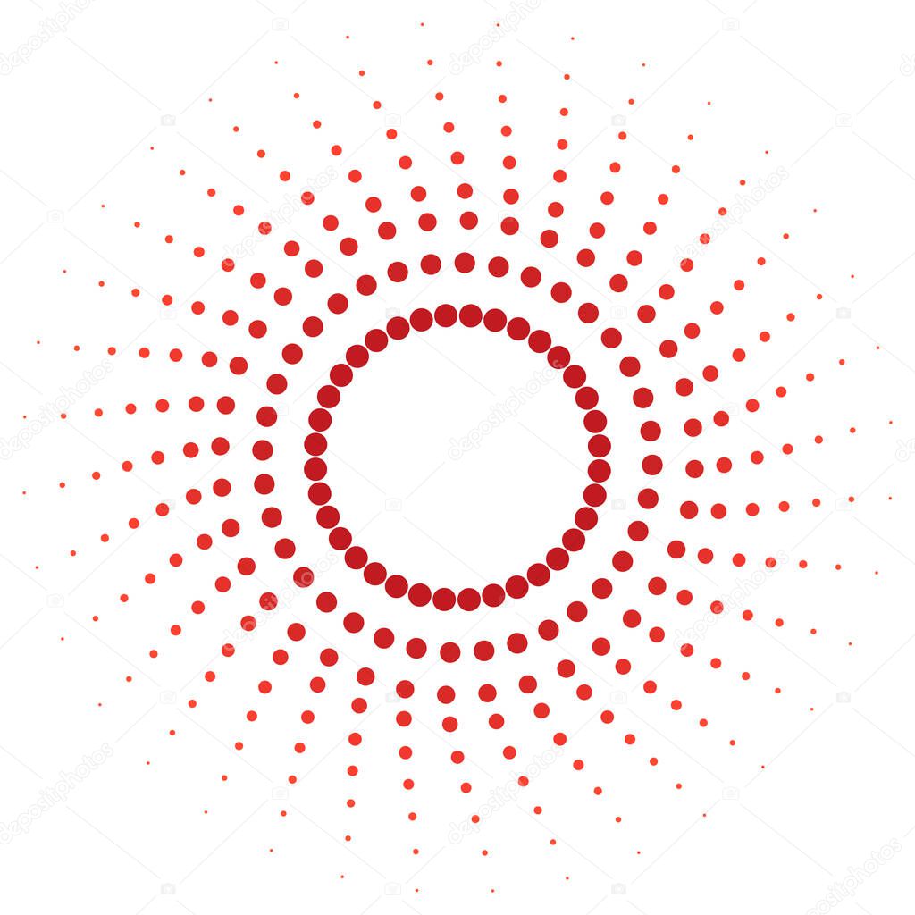 Screen printing pattern. Radiant frame. Abstract vortex. Circular pattern. Pop art round halftone frame isolated on white. Abstract whirligig, eyeball. Dotted print. 