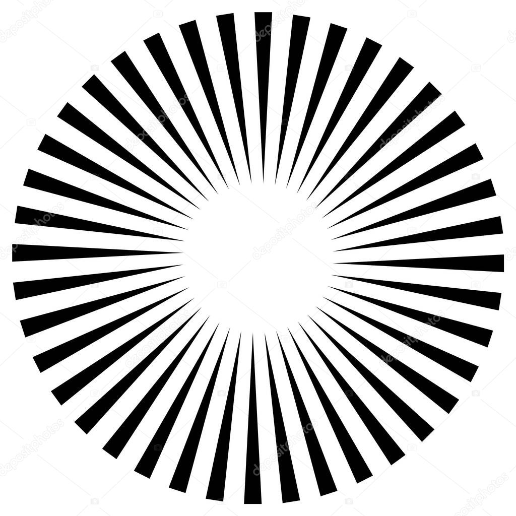 Star, round element, halftone rays isolated on white background. Black logo. Geometric shape. 