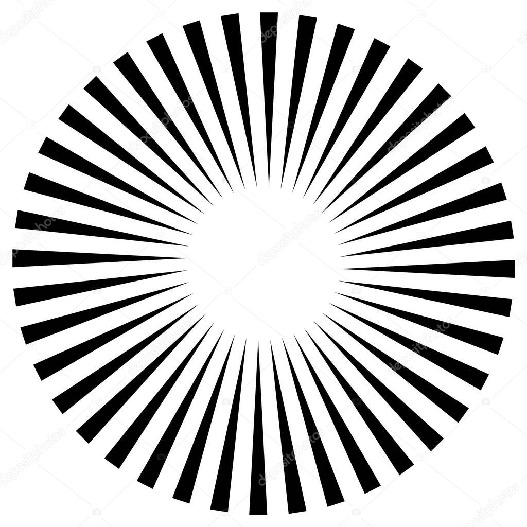 Star, round element, halftone rays isolated on white background. Black logo. Geometric shape.