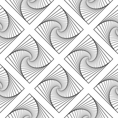 Dönen eşmerkezli kareler pürüzsüz desen, kare optik illüzyon deseni - siyah ve beyaz, geometrik soyut arkaplan