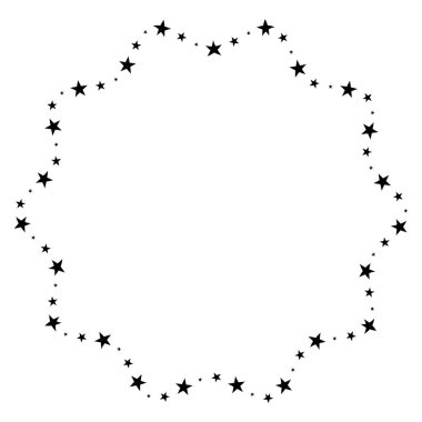 Yıldızlı ekran baskı deseni. Parlak çerçeve. Dairesel desen. Pop art round yarım ton çerçeve beyaza izole edilmiş. Yıldız izi.