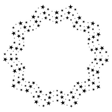 Yıldızlı ekran baskı deseni. Parlak çerçeve. Dairesel desen. Pop art round yarım ton çerçeve beyaza izole edilmiş. Yıldız izi.