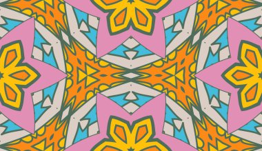 Soyut renkli karalamalı çiçek deseni. Çiçek geometrik arka plan. Mozaik, ince çizgi süslemesi seramiği.