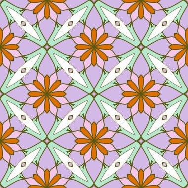 Soyut renkli karalamalı çiçek deseni. Çiçek geometrik arka plan. Mozaik, ince çizgi süslemesi seramiği.