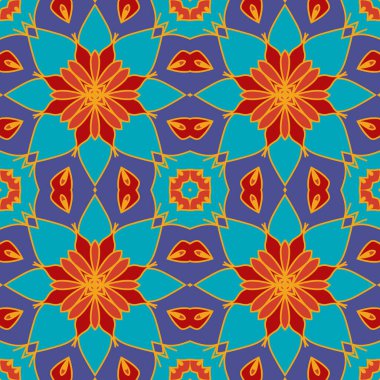 Soyut renkli karalamalı çiçek deseni. Çiçek geometrik arka plan. Mozaik, ince çizgi süslemesi seramiği.