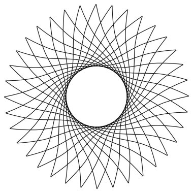 Soyut doğrusal rosette beyaz arkaplanda izole edilmiş. İnce çizgi logosu. Geometrik şekil. 