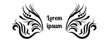 Tasarım, girdap, kıvrım ve bölme için soyut renkli kıvırcık element. Fantezi siyah kıvırcık çiçekli şekiller. Kart. logo.
