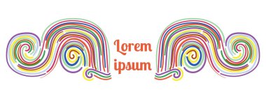 Tasarım, girdap, kıvrım ve bölme için soyut renkli kıvırcık element. Çok renkli, ince kıvırcık şekilli fantezi. Kart. logo.