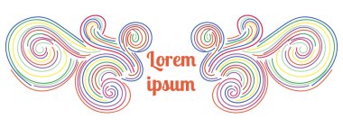 Tasarım, girdap, kıvrım ve bölme için soyut renkli kıvırcık element. Çok renkli, ince kıvırcık şekilli fantezi. Kart. logo.