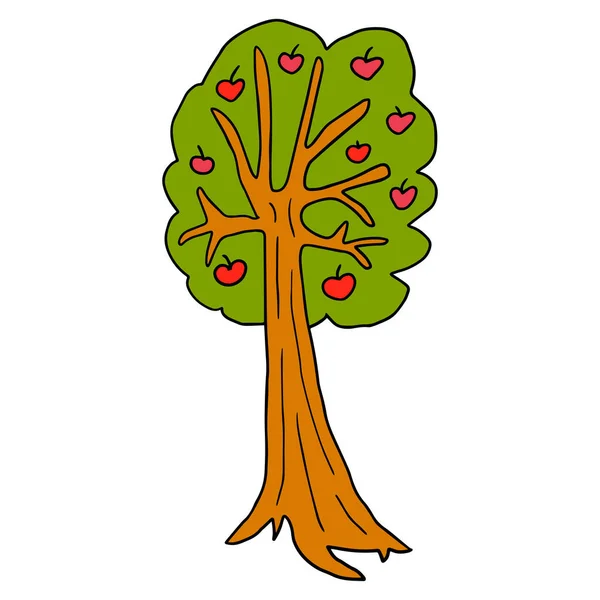Karikatura Čmáranice Jabloně Izolované Bílém Pozadí Ovocný Strom Dětském Stylu — Stockový vektor
