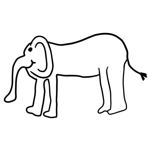 Caricature Doodle Éléphant Linéaire Isolé Sur Fond Blanc Éléphant Dessiné — Image vectorielle