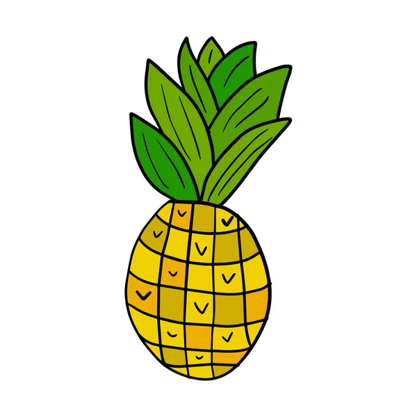 Nette Handgezeichnete Ananas Isoliert Auf Weißem Hintergrund Karikatur Ananas — Stockvektor