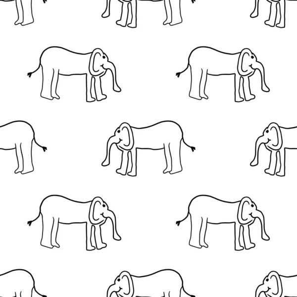 Cartoon Doodle Lineární Slon Bezešvé Vzor Abstraktní Pozadí Roztomilé Ručně — Stockový vektor