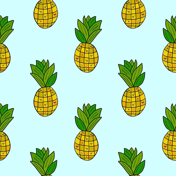 Cartoon Doodle Ananas Naadloos Patroon Handgetekende Fruitachtergrond — Stockvector