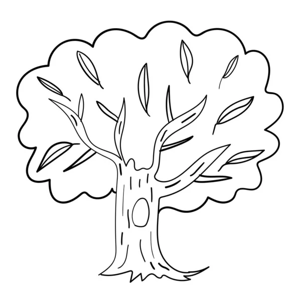 Kreskówka Doodle Ręcznie Narysowane Drzewo Izolowane Białym Tle Dziecięcy Styl — Wektor stockowy