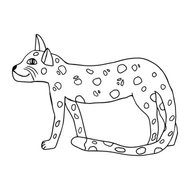 Çizgi filmdeki leopar bembeyaz arka planda çocuksu bir şekilde izole edilmiş. Vahşi Afrika kedisi.