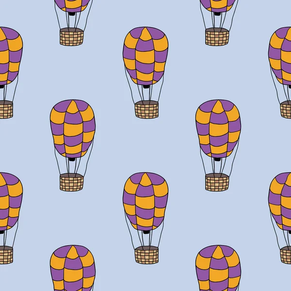 Nettes Cartoon Doodle Luftballon Nahtloses Muster Flughintergrund Kindgerechter Fliegentransport — Stockvektor