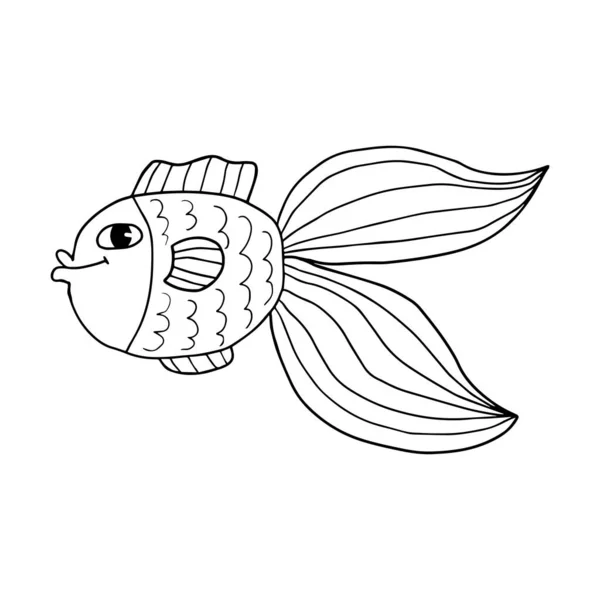 Peixe Tropical Louco Colorido Bonito Desenho Animado Doodle Animal Marinho —  Vetores de Stock