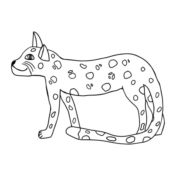 Dibujos Animados Garabato Leopardo Estilo Infantil Aislado Sobre Fondo Blanco — Vector de stock