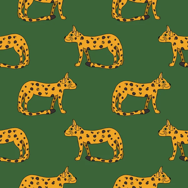 Lindo Doodle Patrón Sin Costura Con Leopardos Estilo Infantil — Vector de stock