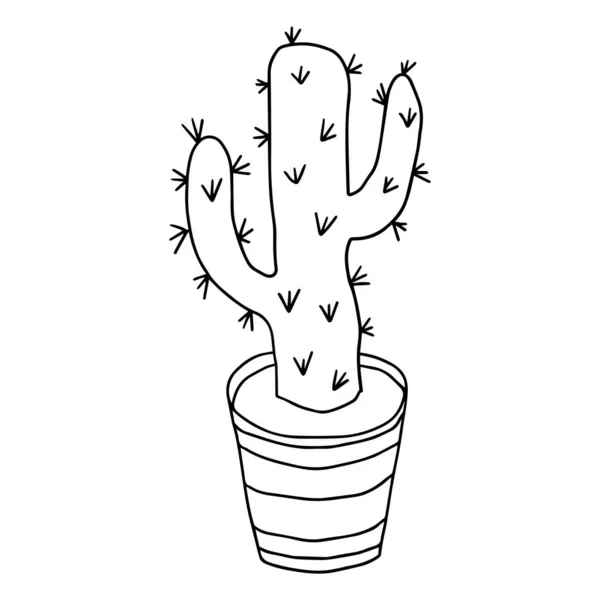 Cartoon Doodle Cactus Pot Isolated White Background — Stock Vector