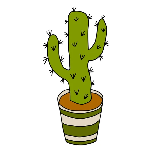 Cartoon Doodle Cactus Pot Isolated White Background — Stock Vector