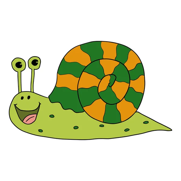 Dibujos Animados Garabato Lineal Caracol Feliz Aislado Sobre Fondo Blanco — Vector de stock