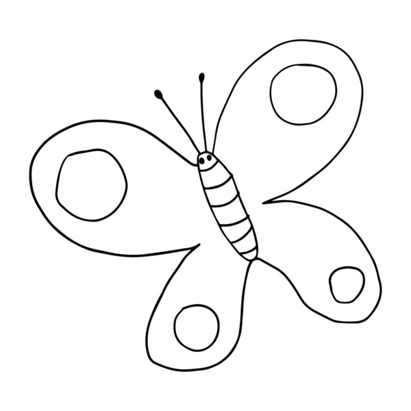 Cartoon Doodle Vlinder Geïsoleerd Witte Achtergrond Schattig Wild Insect Zomerdier — Stockvector