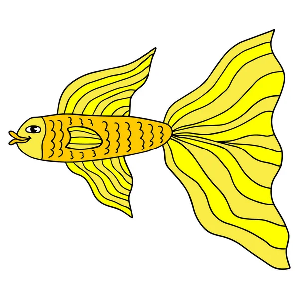 Jolie Ligne Mince Mignon Dessin Animé Doodle Goldfish Animal Aquarium — Image vectorielle
