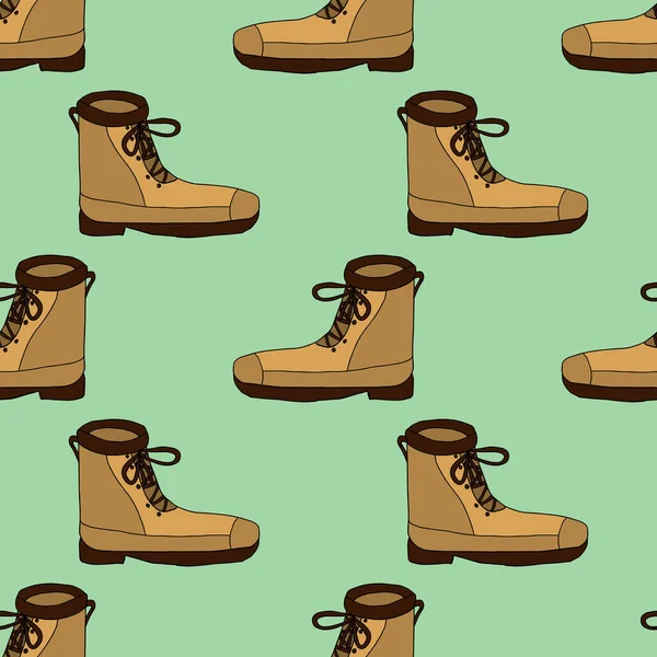 Leuke Doodle Schoenen Laarzen Naadloos Patroon Schoenenwinkel Achtergrond — Stockvector