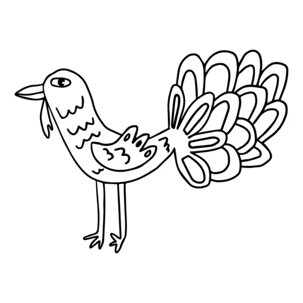 Coq Dessin Animé Dinde Oiseau Dans Style Doodle Isolé Sur — Image vectorielle