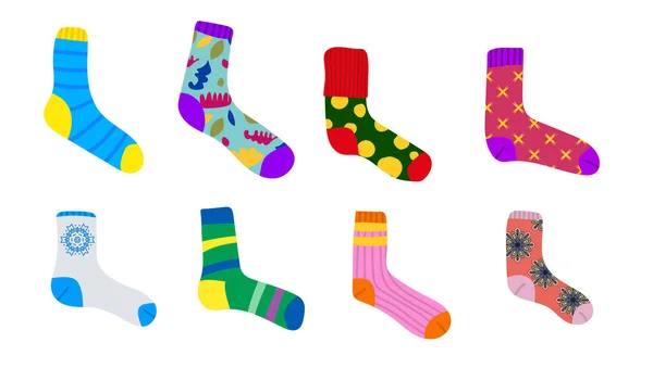 Nettes Set Von Verschiedenen Socken Mit Texturen Ornamenten Streifen Flacher — Stockvektor