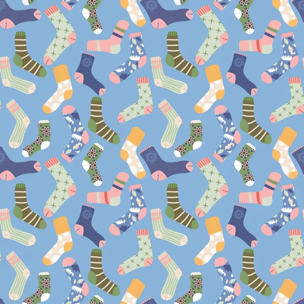 Cute Seamless Pattern Different Socks Textures Ornaments Stripes Flat Childlike Vectorbeelden